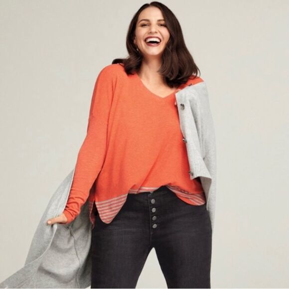 Cabi Hangout Tee v-neck orange striped top size small - Picture 1 of 16